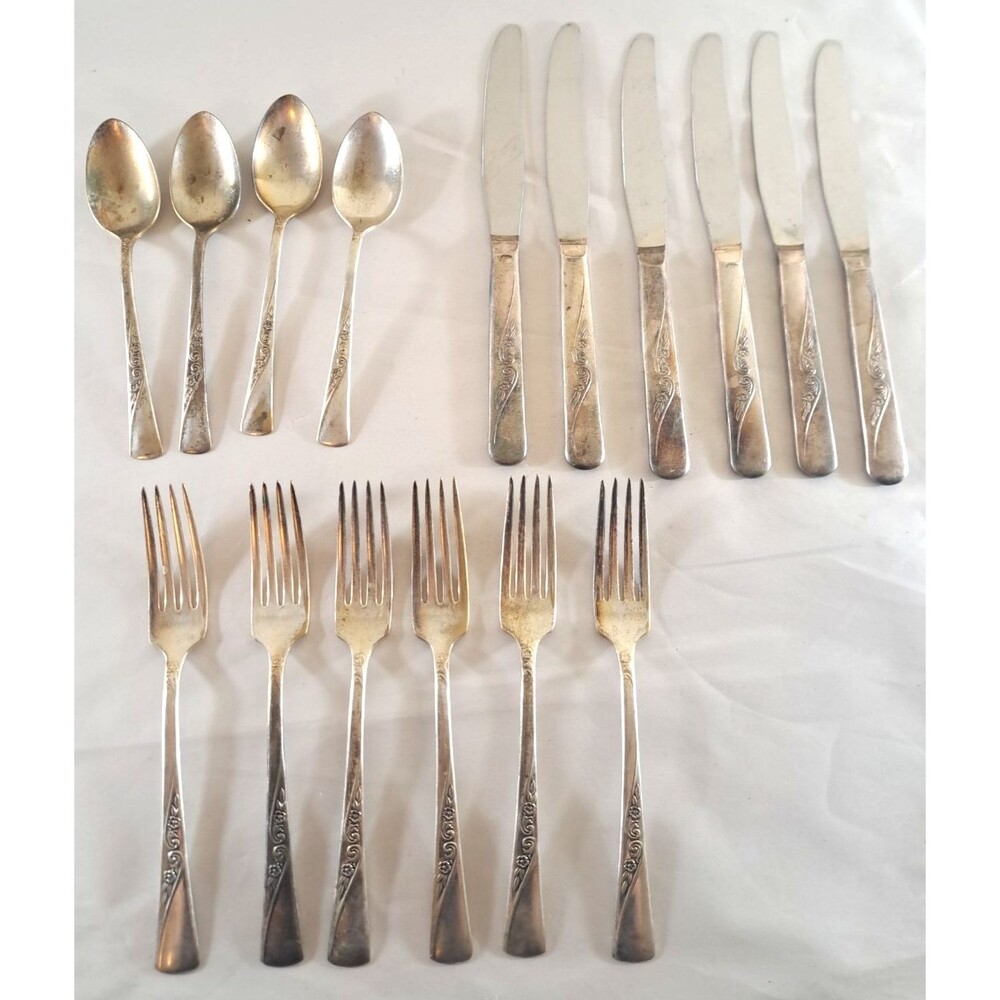 Revelation II Flatware Silverplate Set of 16 Roses Mid Century 1950s Retro